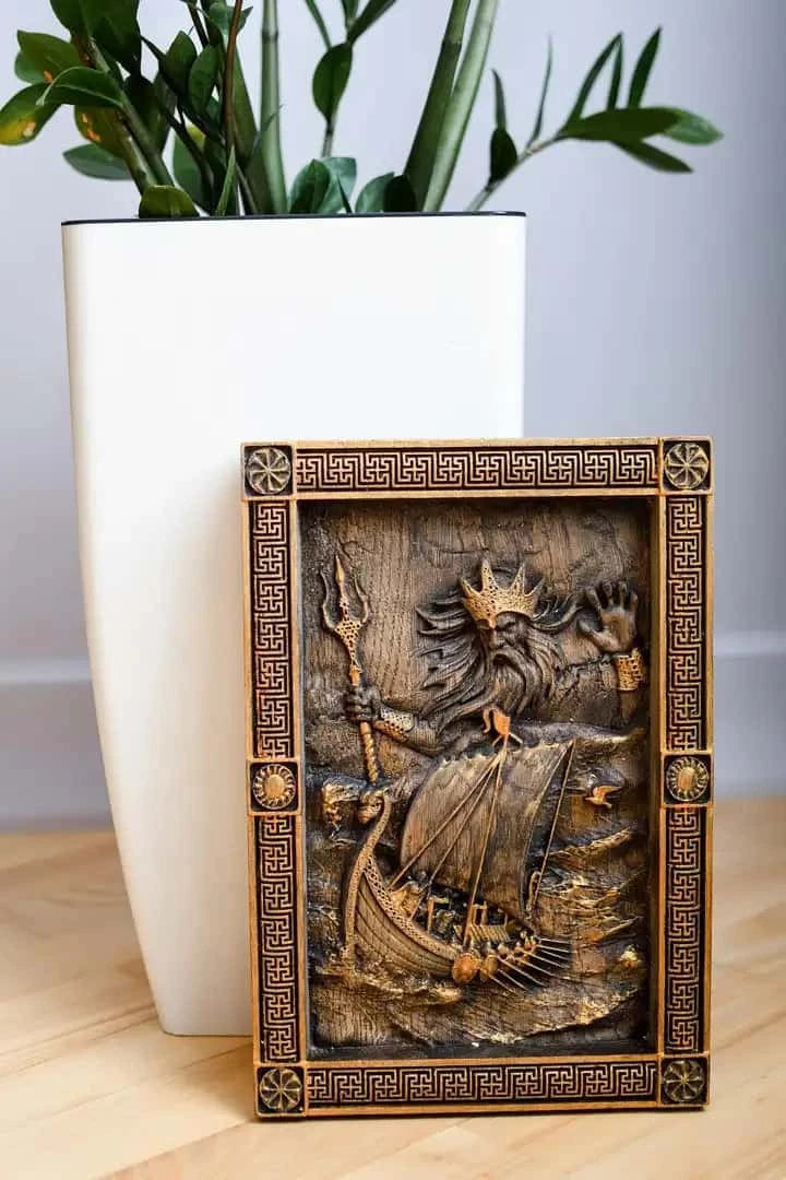 Njord Skandinavian God of Sea Wooden Carved Wall Picture - Kozak Work Shop