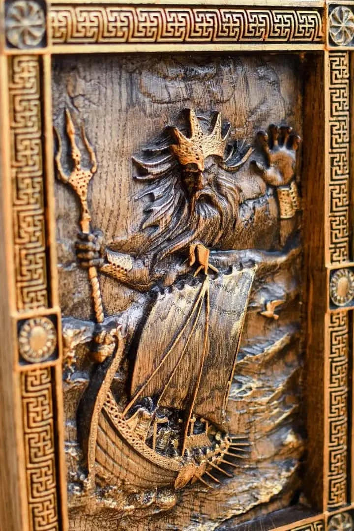 Njord Skandinavian God of Sea Wooden Carved Wall Picture - Kozak Work Shop