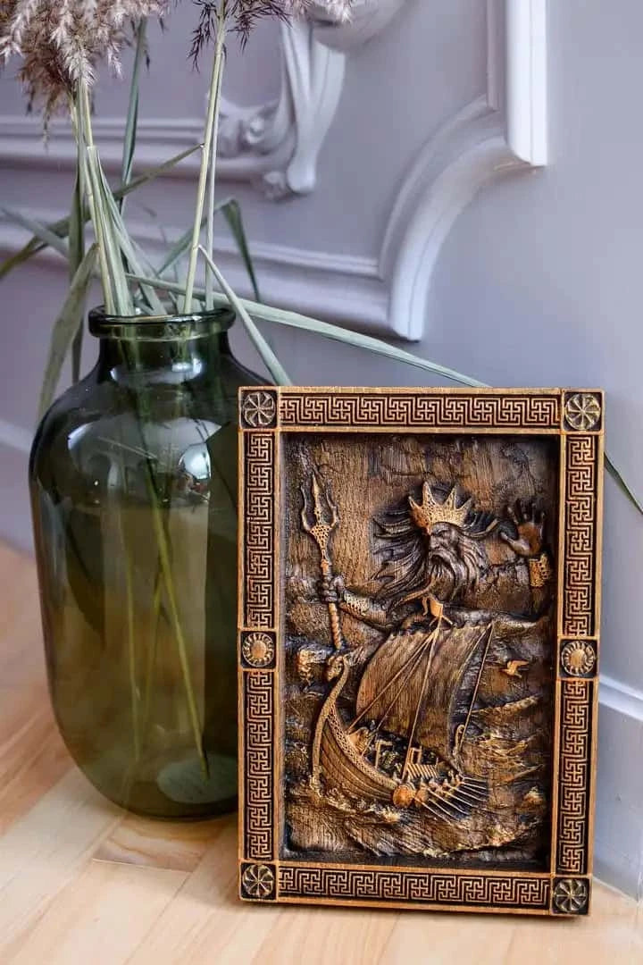 Njord Skandinavian God of Sea Wooden Carved Wall Picture - Kozak Work Shop