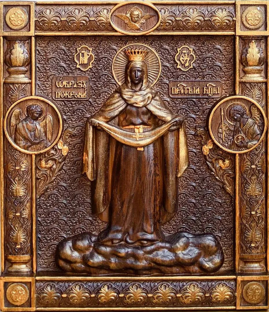 Catholic art Virgin Mary of Pokrov - Kozak Work Shop