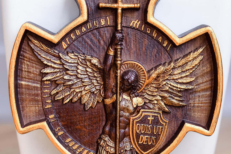 St. Michael the Archangel Wooden Cross - Kozak Work Shop