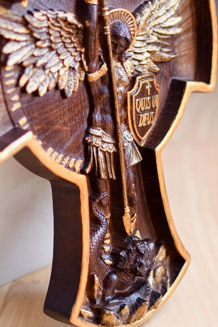 St. Michael the Archangel Wooden Cross - Kozak Work Shop