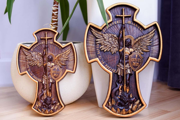 Archangel Michael wooden 3D sculpture - Kozak Work Shop