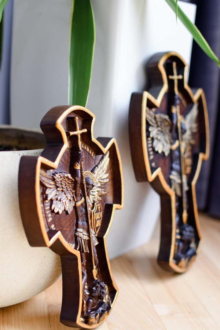 Archangel Michael wooden 3D sculpture - Kozak Work Shop