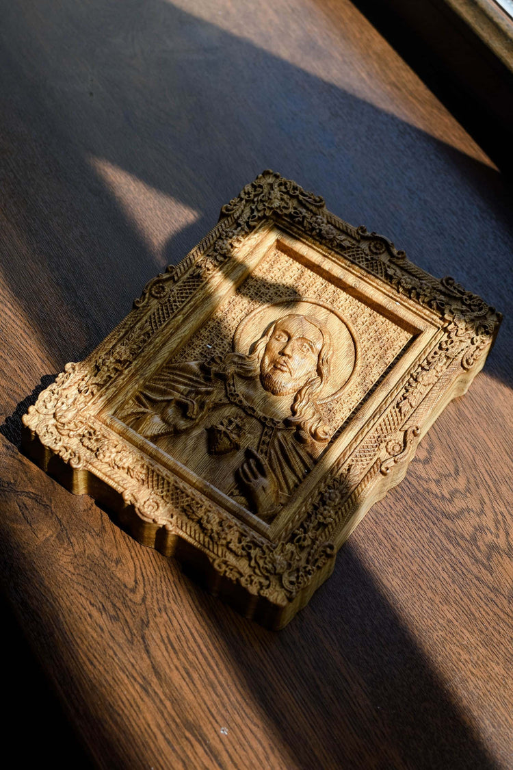 Sacred Heart of Jesus Wooden Image Floral Design - Kozak Work Shop