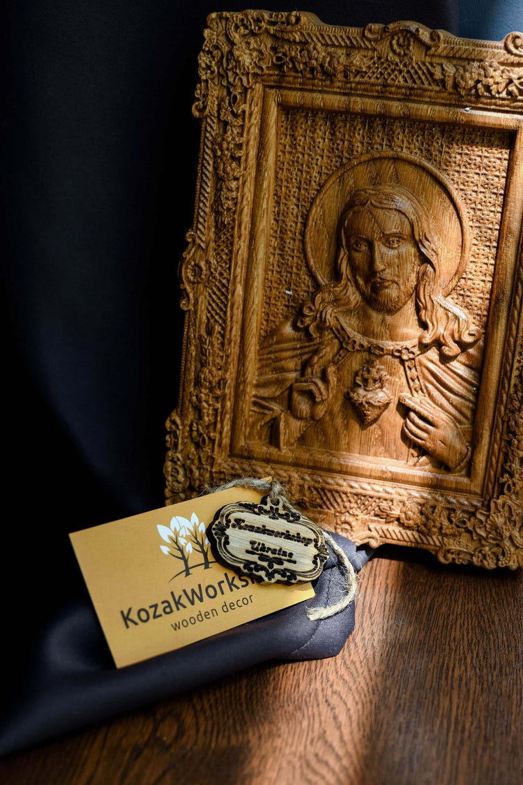 Sacred Heart of Jesus Wooden Image Floral Design - Kozak Work Shop
