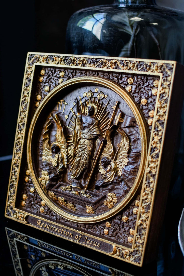 Resurrection of Crist wooden Carved Plaque - Kozak Work Shop
