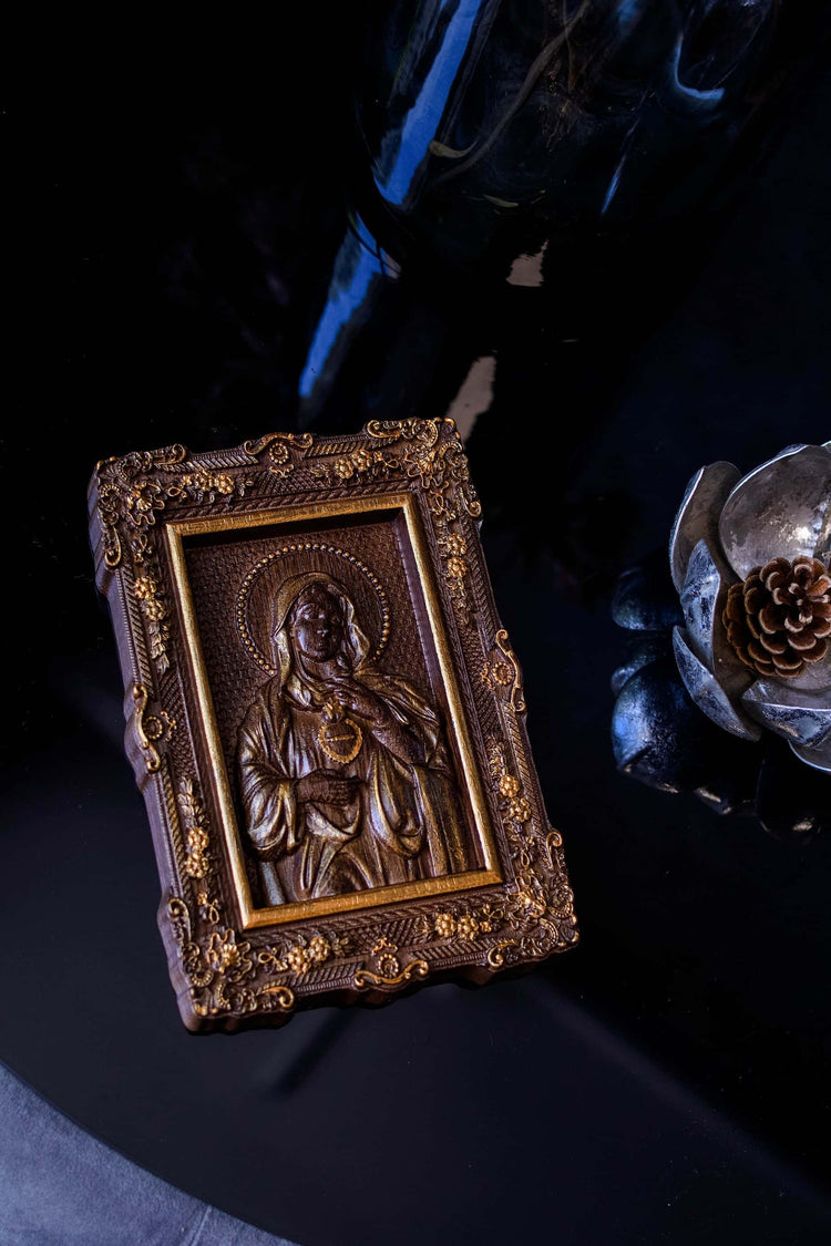 Immaculate Heart of Mary Wooden image Floral design - Kozak Work Shop