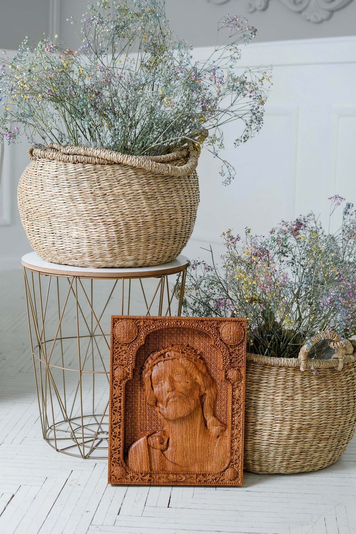 Jesus Christ Wearing Crown of Thorns Wooden Image Classical - Kozak Work Shop