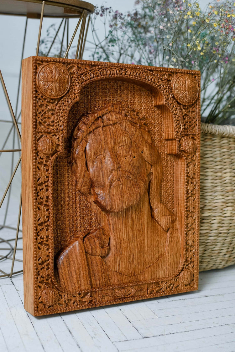 Jesus Christ Wearing Crown of Thorns Wooden Image Classical - Kozak Work Shop