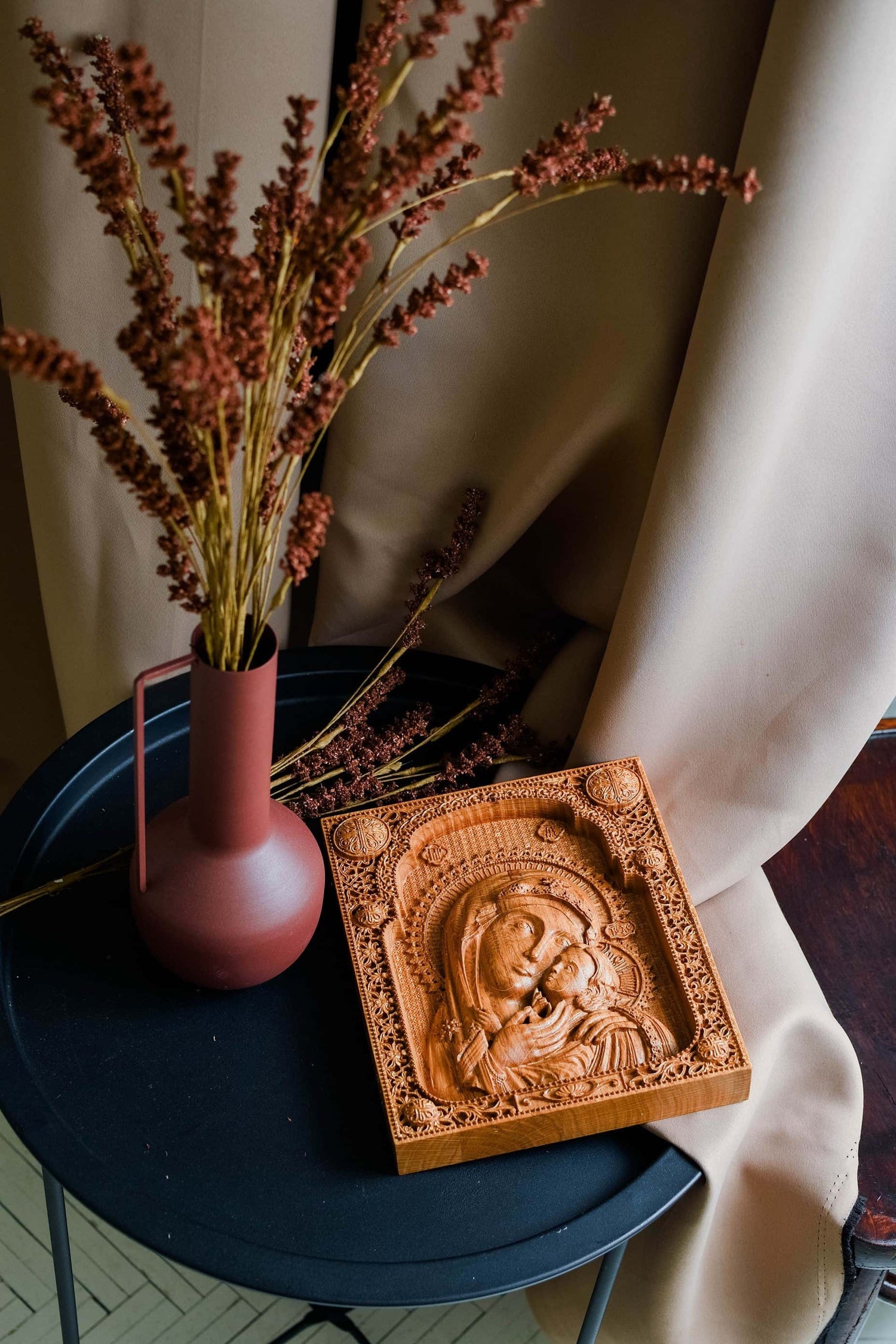 Virgin Mary and Baby Jesus Wooden Icon Classic - Kozak Work Shop