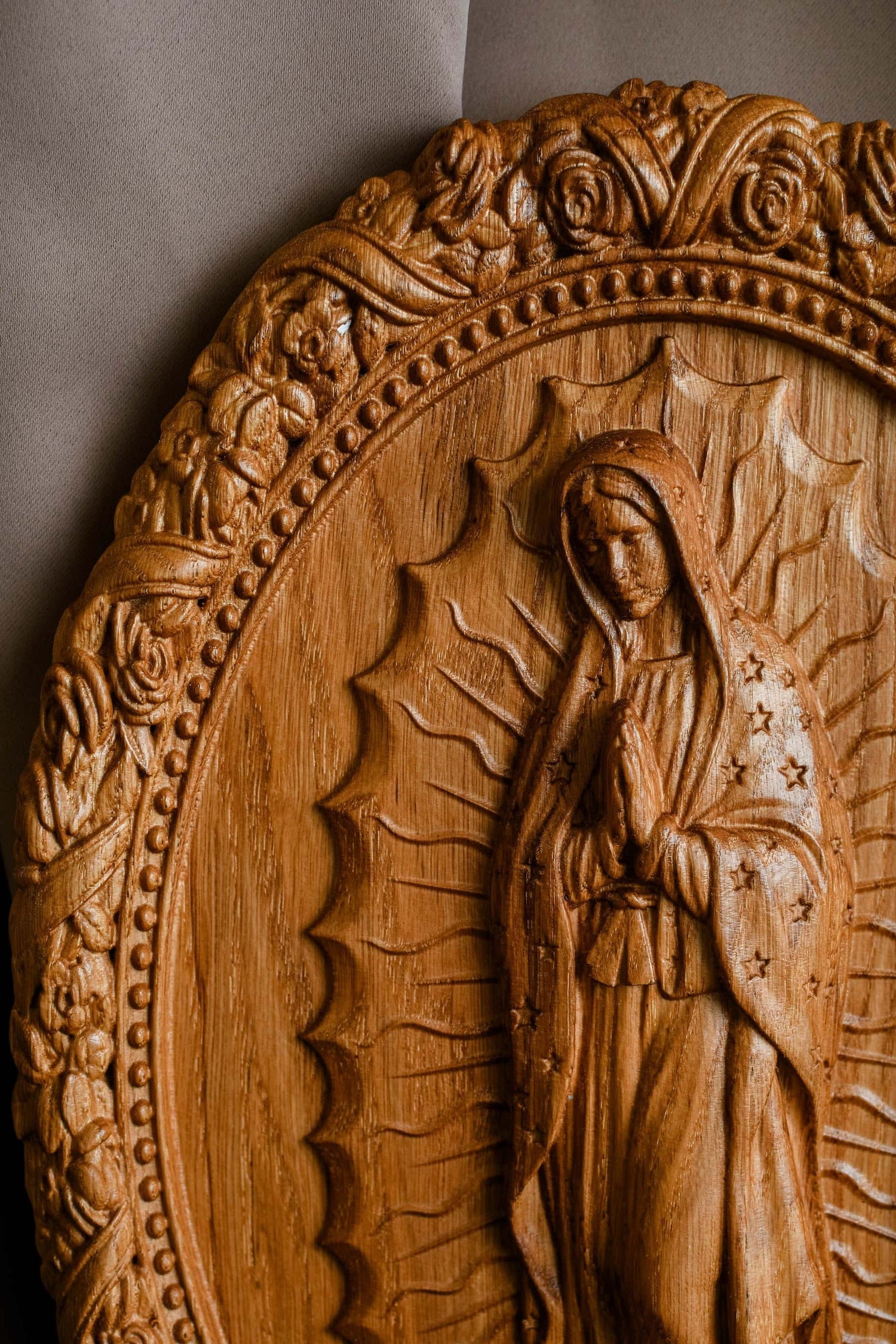 Our Lady of Guadalupe Wooden Sculpture Oval - Kozak Work Shop