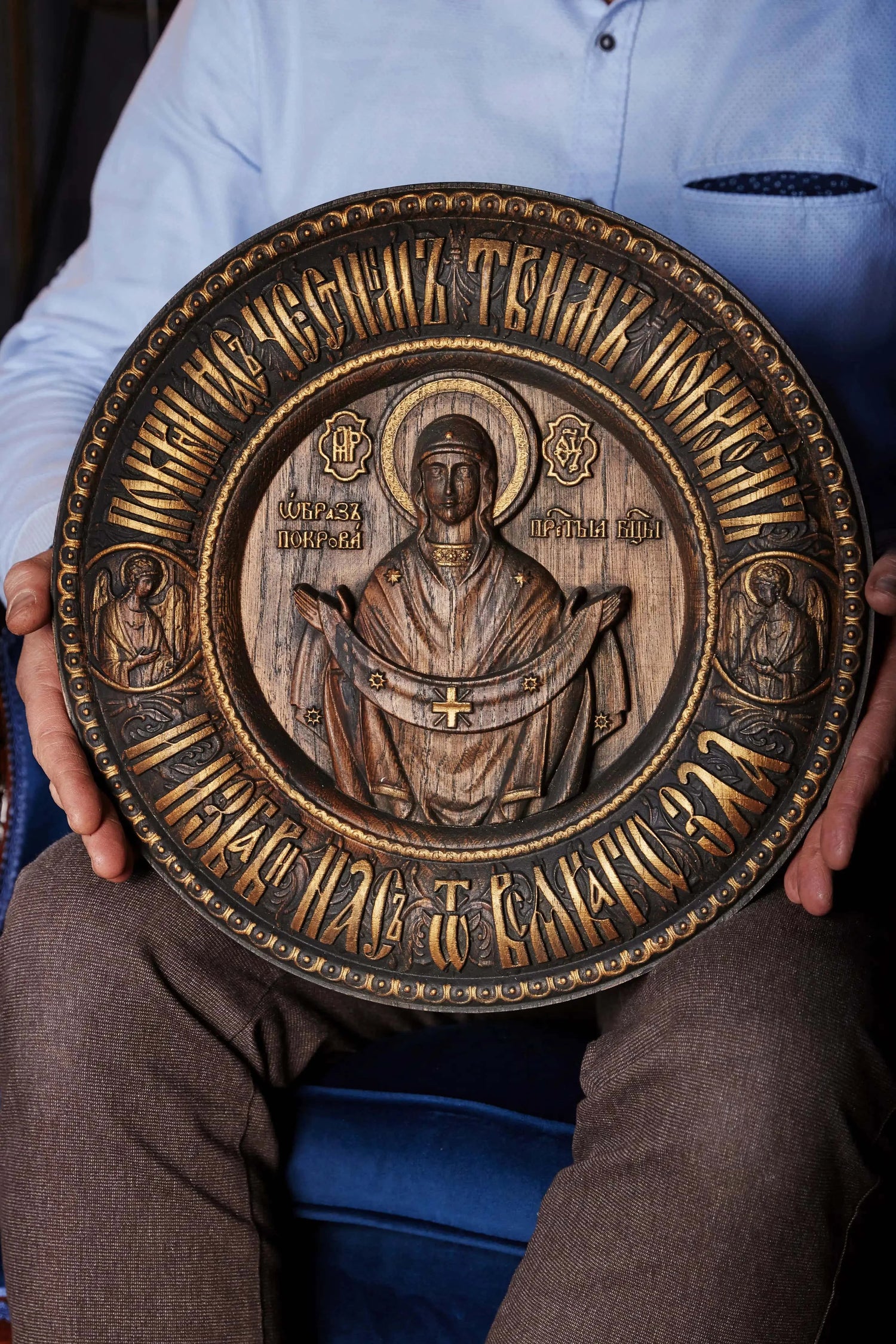 Virgin Mary of Pokrov round icon - Kozak Work Shop