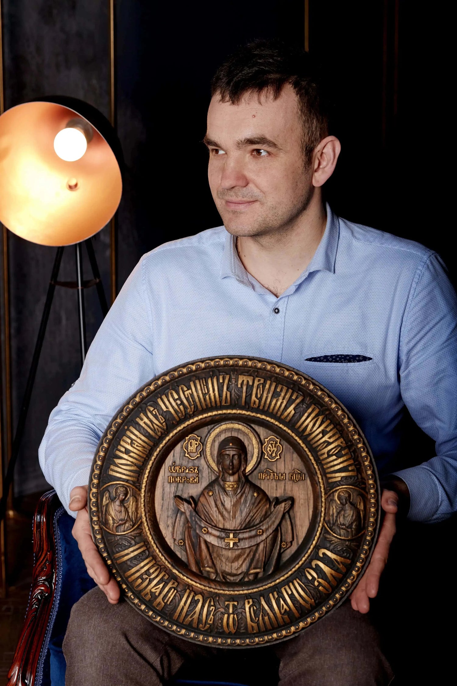 Virgin Mary of Pokrov round icon - Kozak Work Shop
