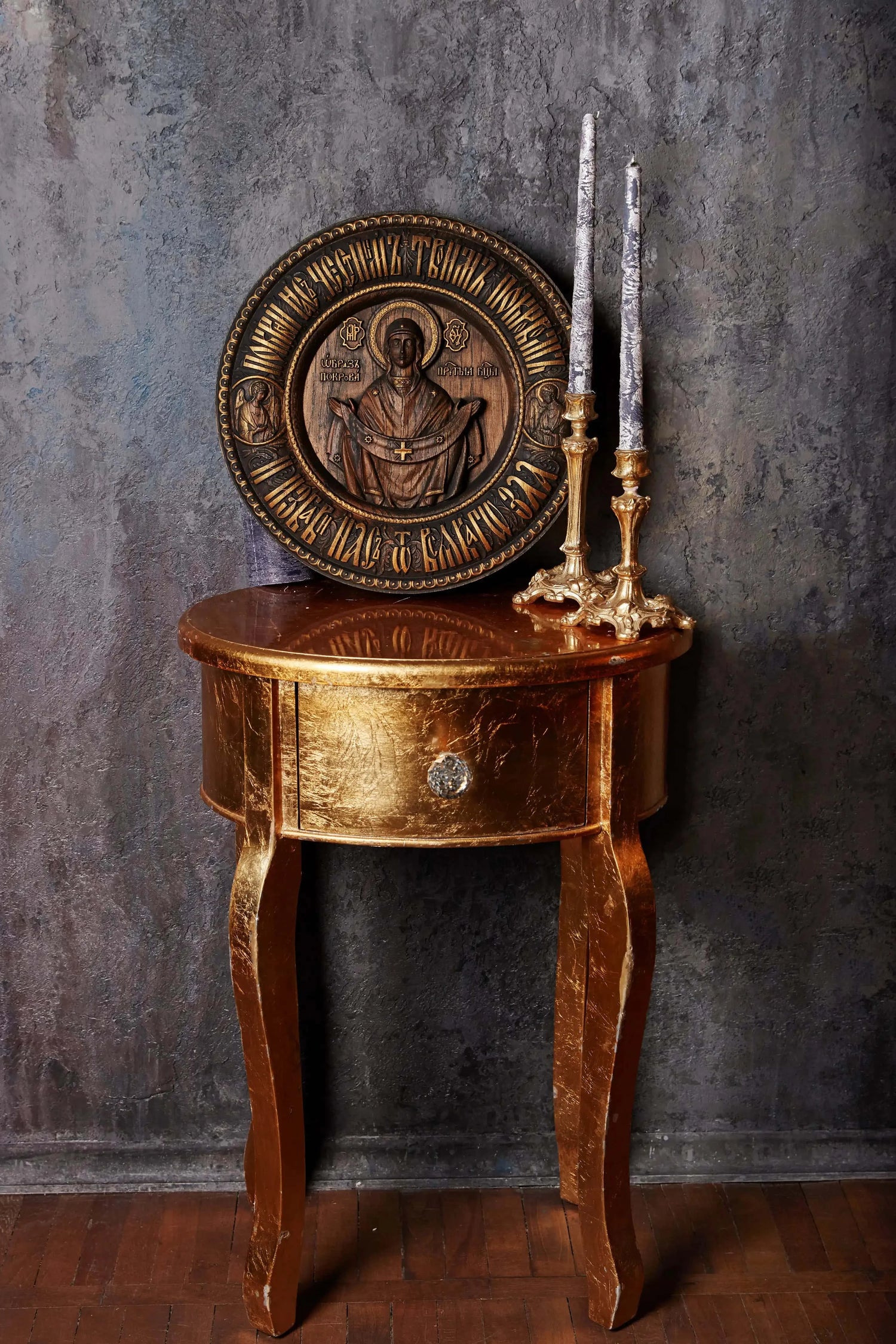 Virgin Mary of Pokrov round icon - Kozak Work Shop