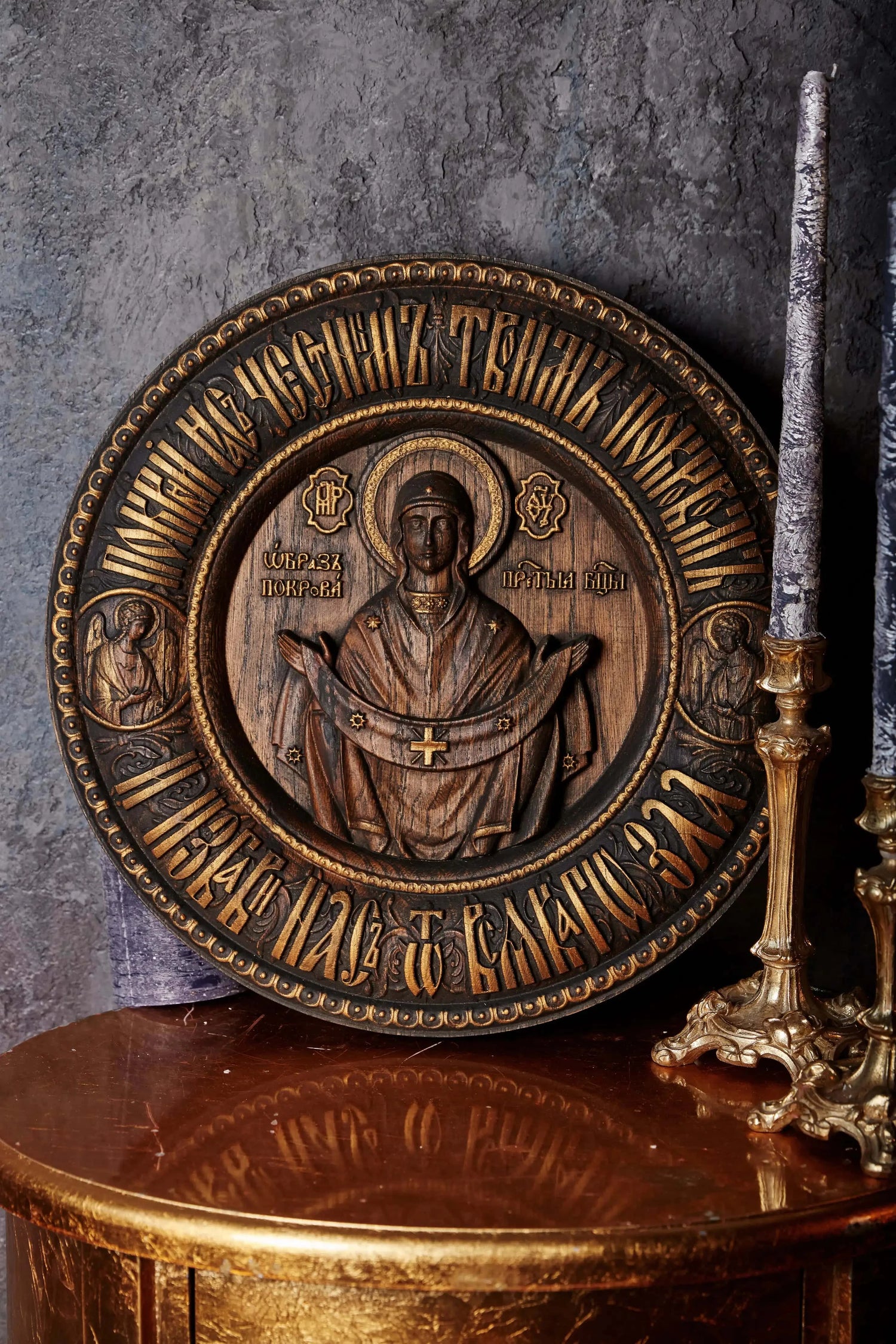 Virgin Mary of Pokrov round icon - Kozak Work Shop