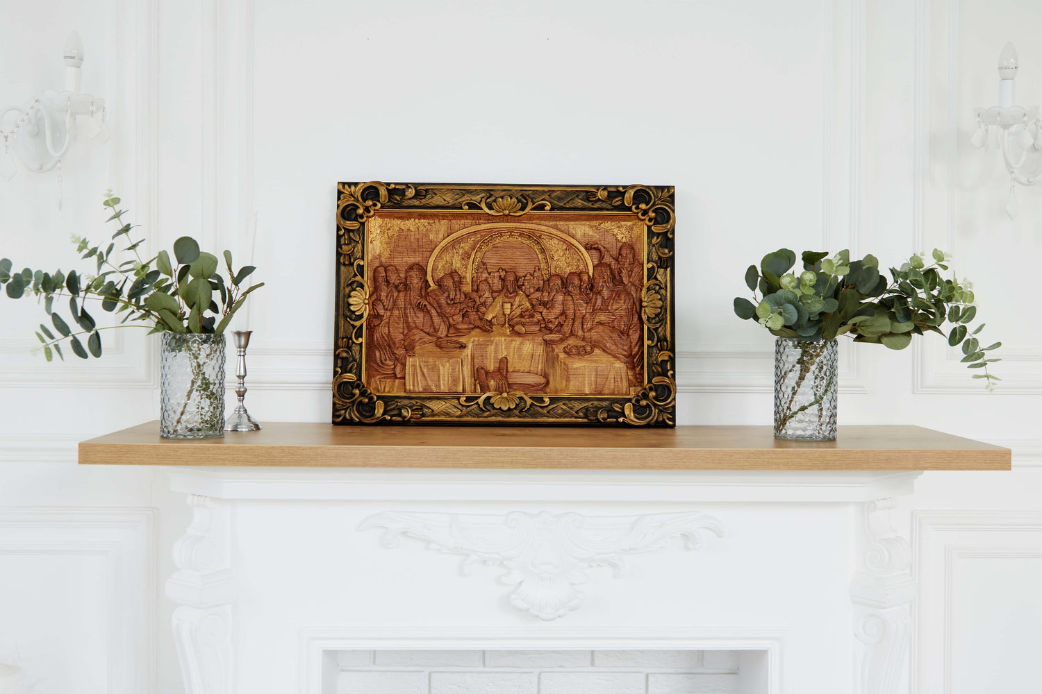 The Last Supper Wooden Sculpturewith Baroque Frame - Kozak Work Shop