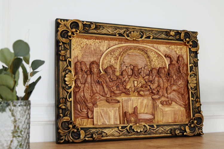 The Last Supper Wooden Sculpturewith Baroque Frame - Kozak Work Shop