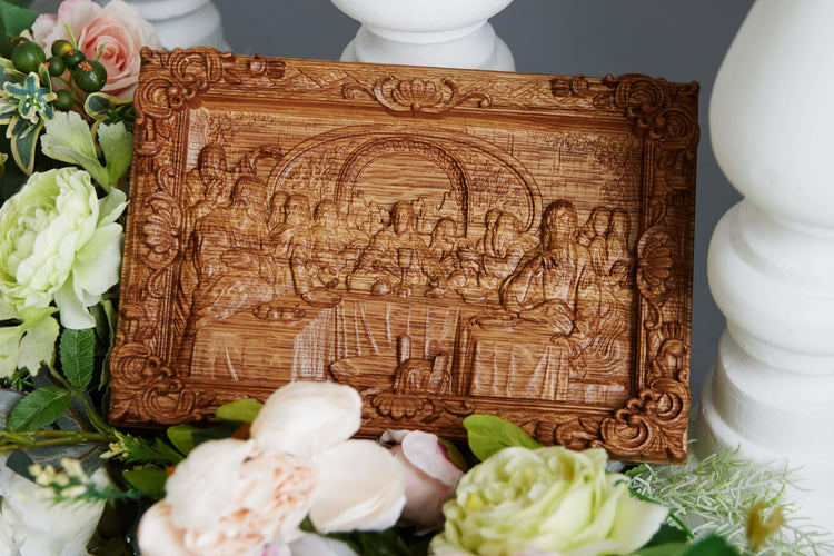The Last Supper Wooden Sculpturewith Baroque Frame - Kozak Work Shop