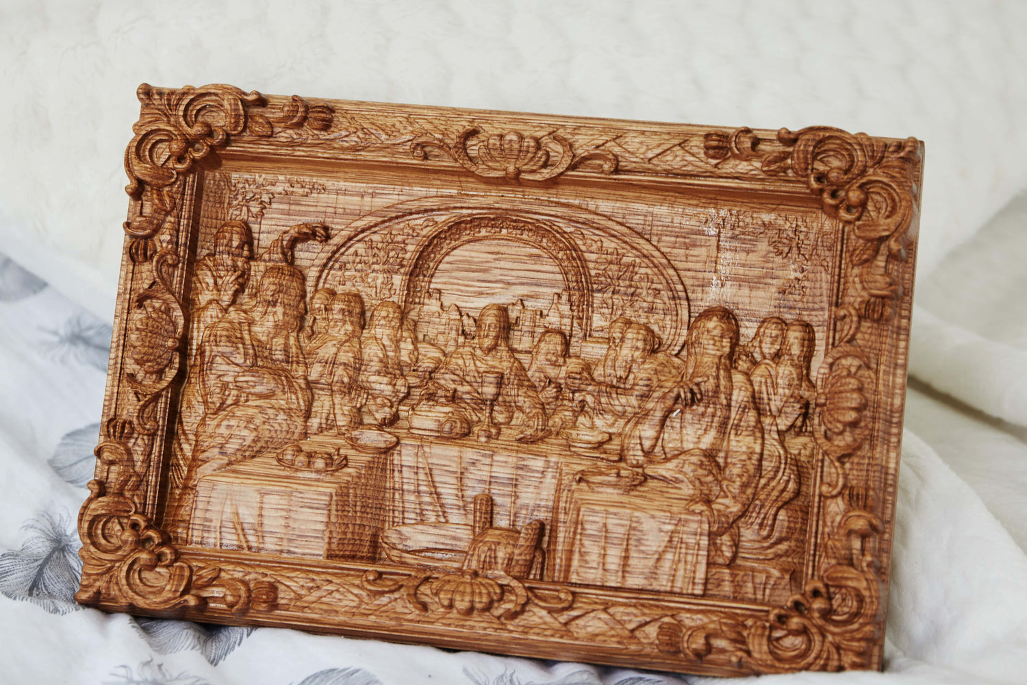The Last Supper Wooden Sculpturewith Baroque Frame - Kozak Work Shop