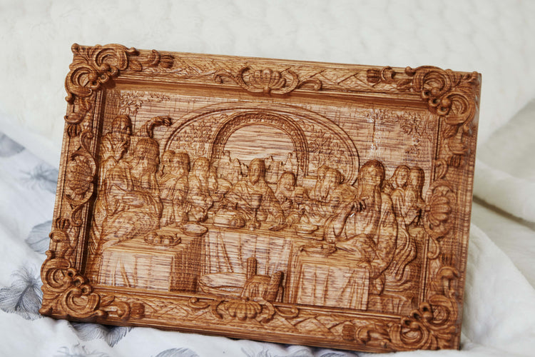 The Last Supper Wooden Sculpturewith Baroque Frame - Kozak Work Shop