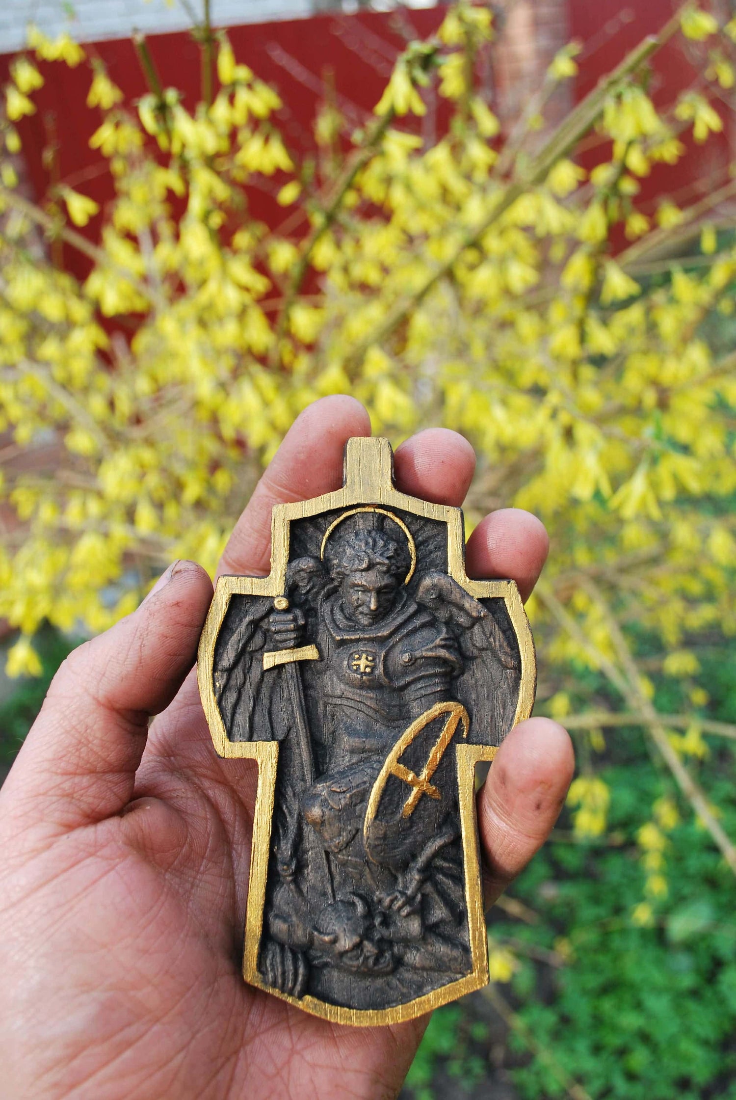 4 inches Pectoral Wooden Cross Archangel Michael 226