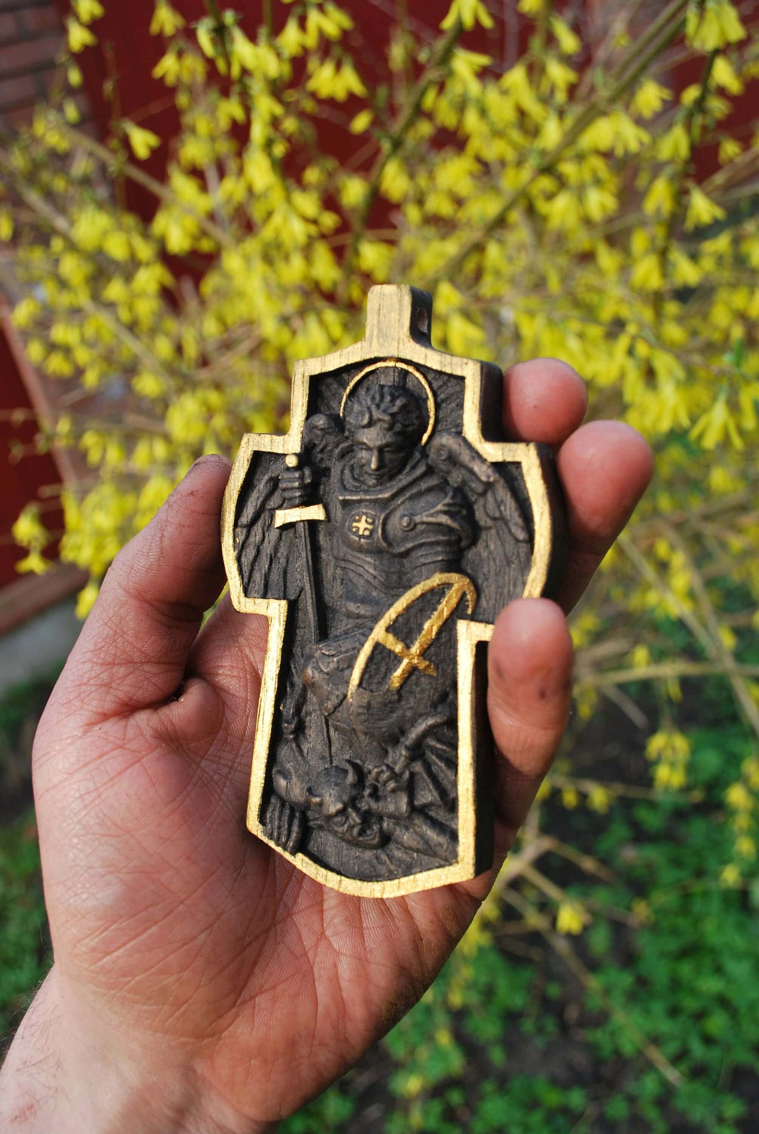 4 inches Pectoral Wooden Cross Archangel Michael 226