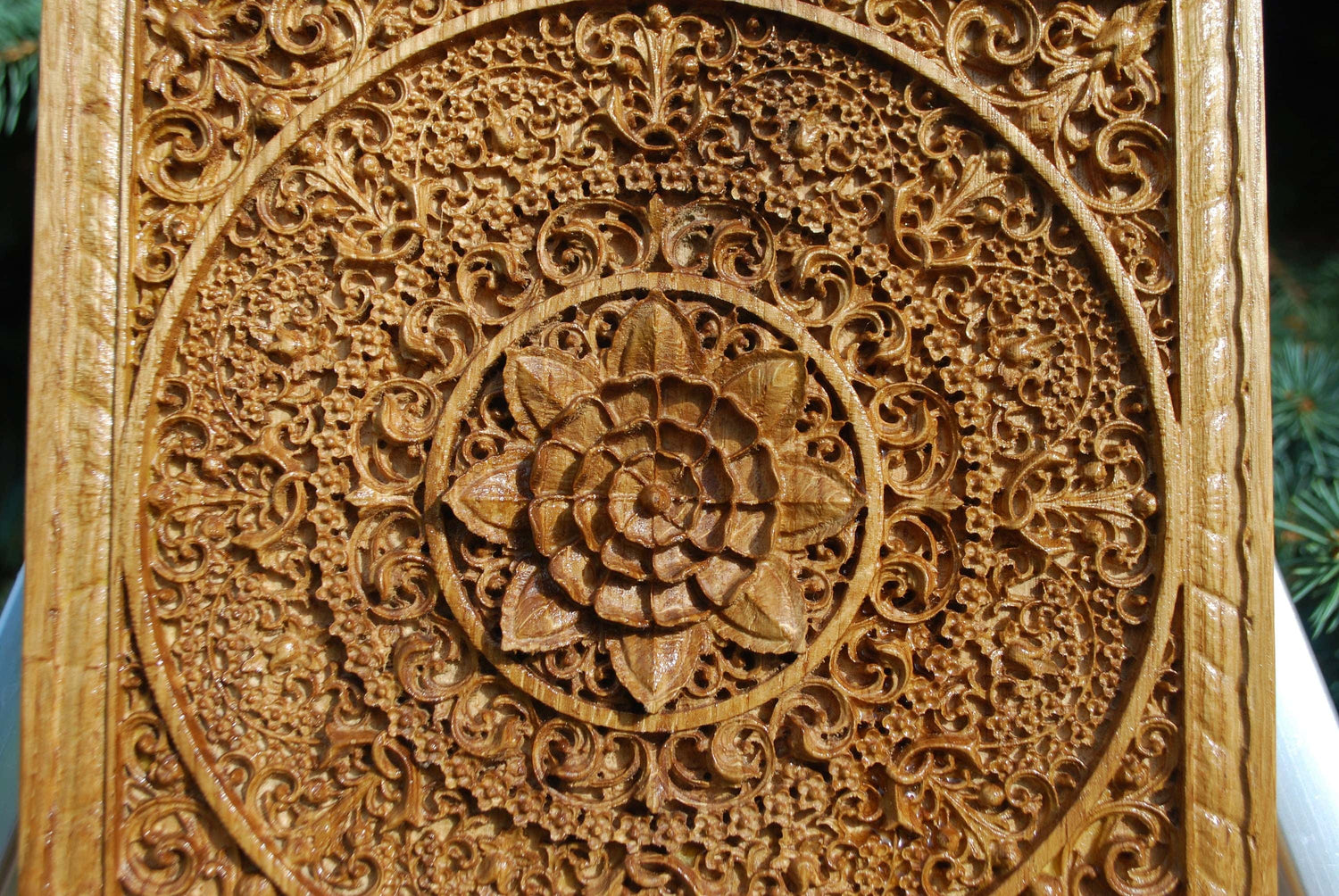 Mandala Squared Wooden Bas Relief 31