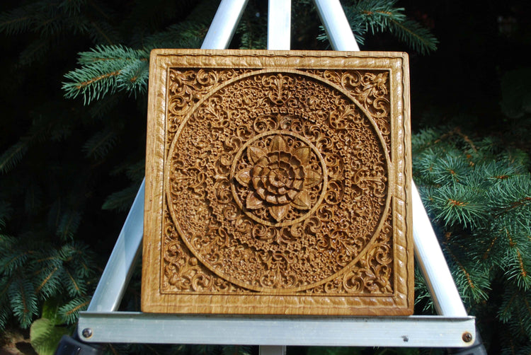 Mandala Squared Wooden Bas Relief 31