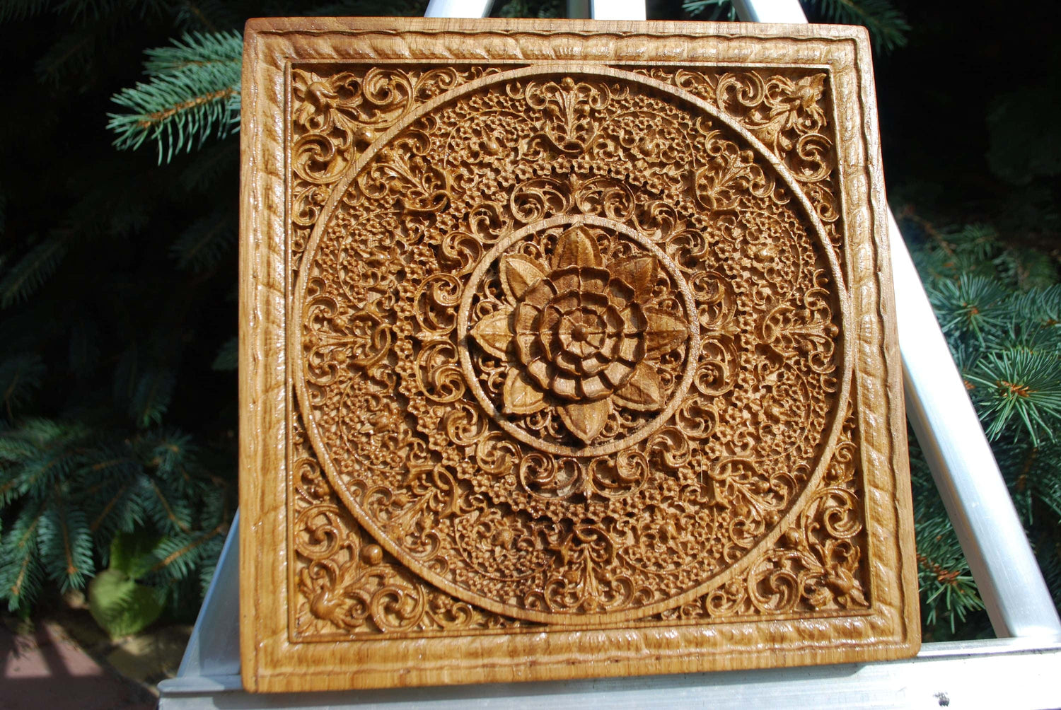 Mandala Squared Wooden Bas Relief 31