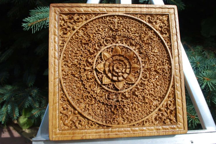 Mandala Squared Wooden Bas Relief 31