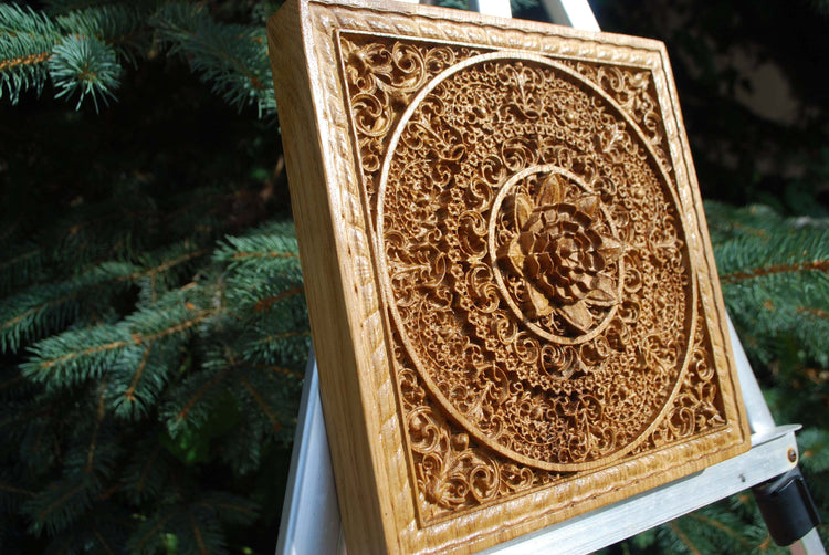 Mandala Squared Wooden Bas Relief 31