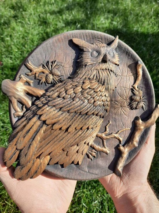 Owl Wooden Carved Plaque 145