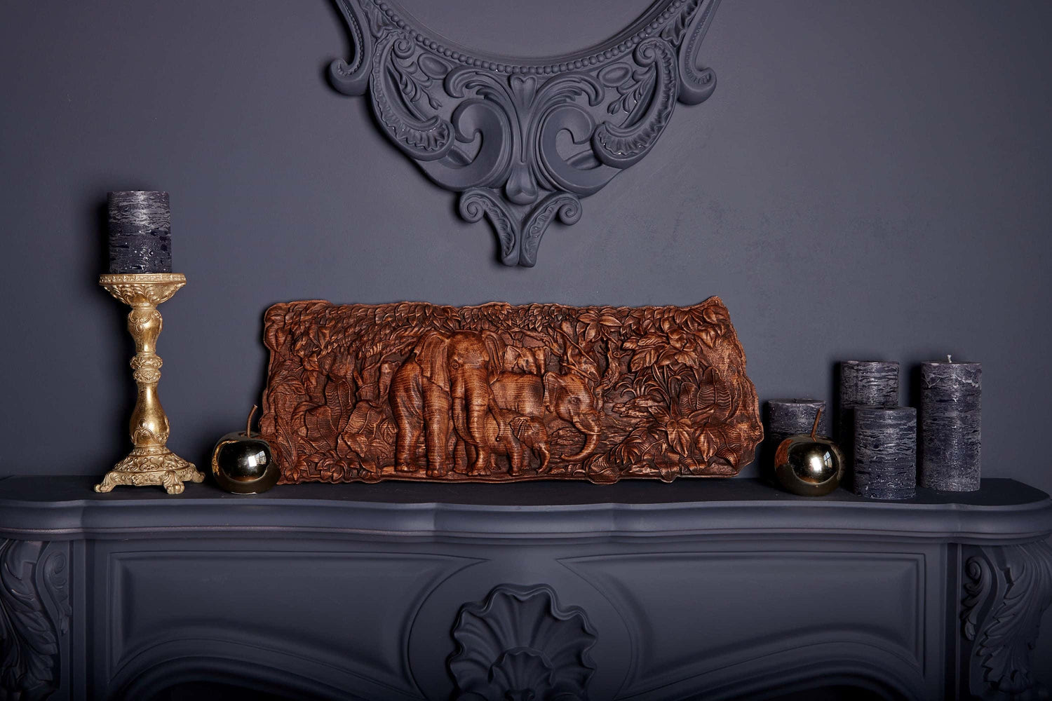 Elephants Wooden Carved Plaque 23