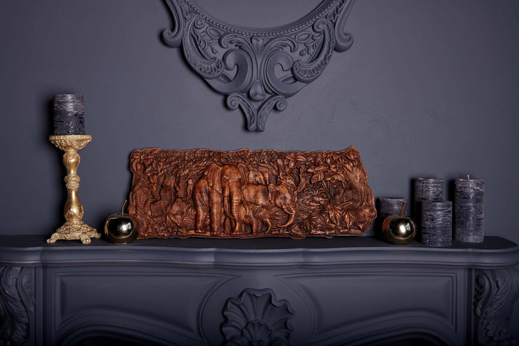 Elephants Wooden Carved Plaque 23