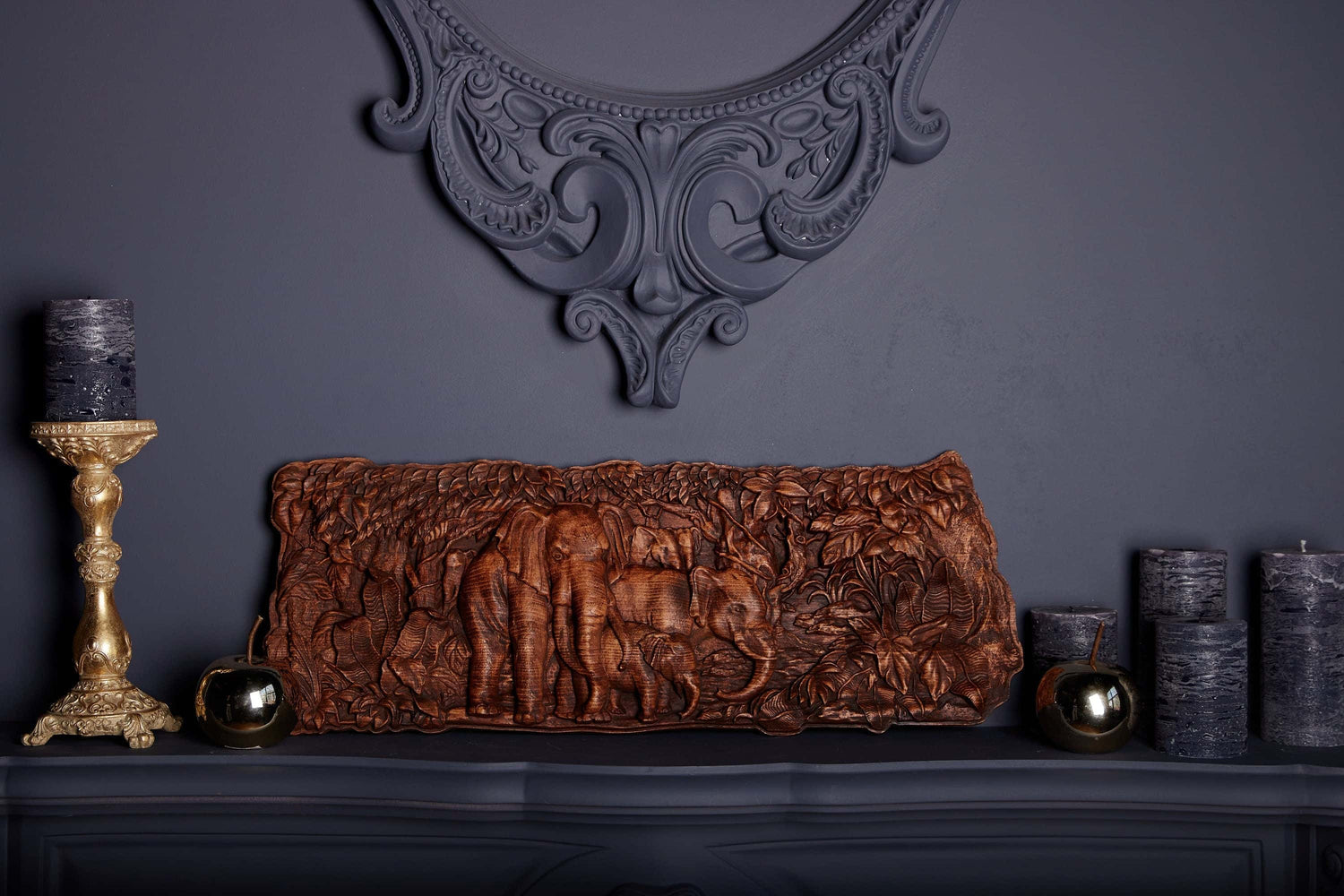 Elephants Wooden Carved Plaque 23