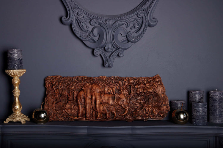 Elephants Wooden Carved Plaque 23