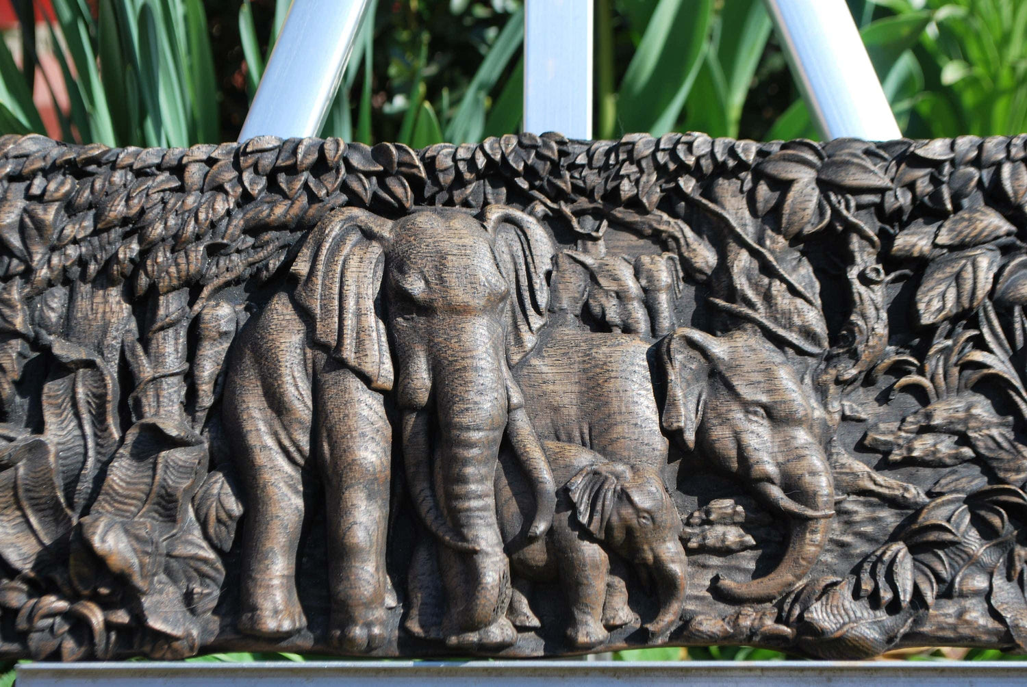 Elephants Wooden Carved Plaque 23