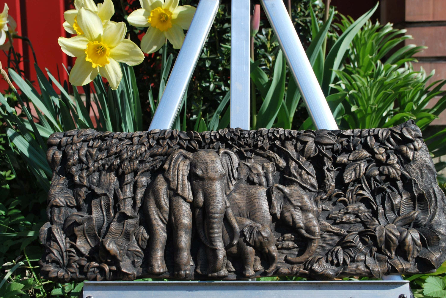 Elephants Wooden Carved Plaque 23