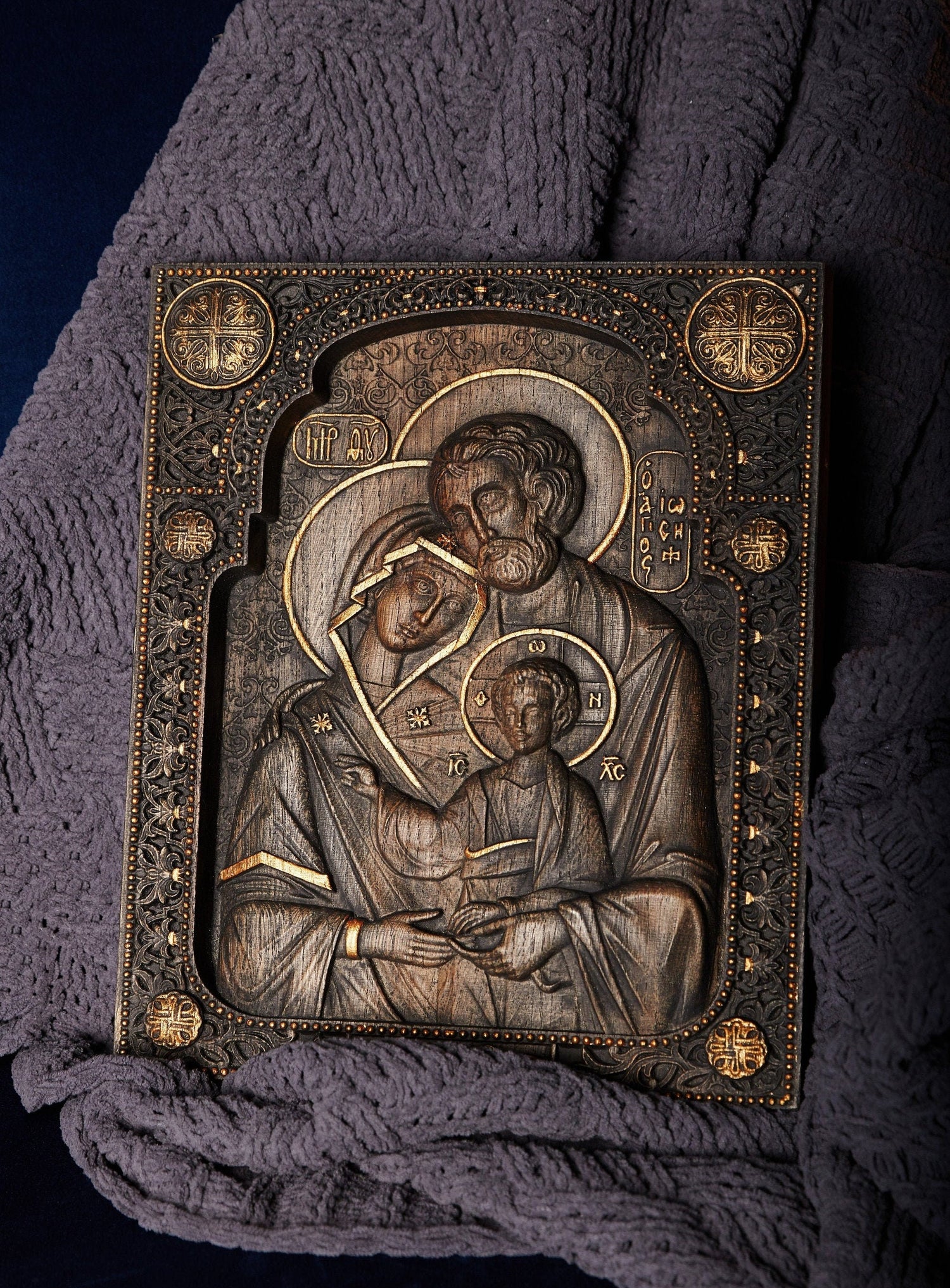 Holy Familly Wooden Carved Byzantine Icon 173