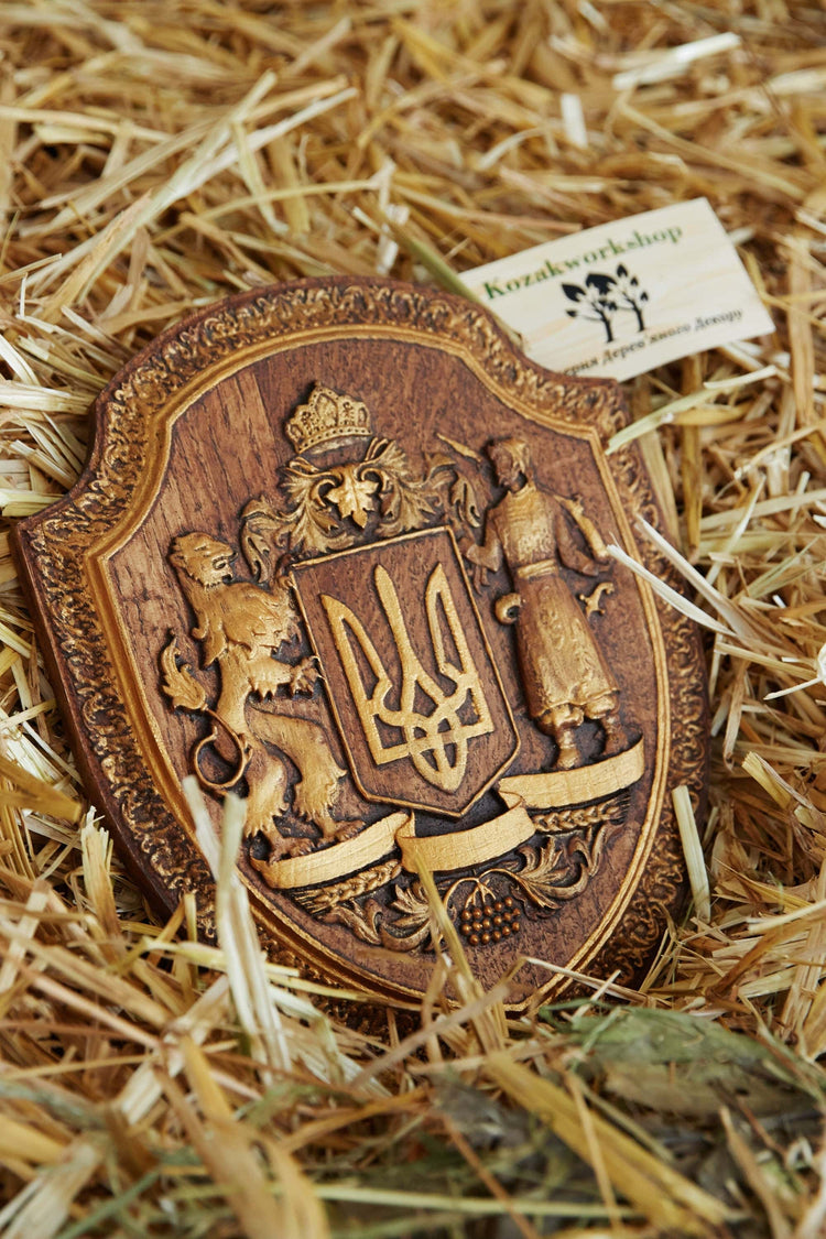 Ukrainian Trident Wooden Carved Bas Relief 38