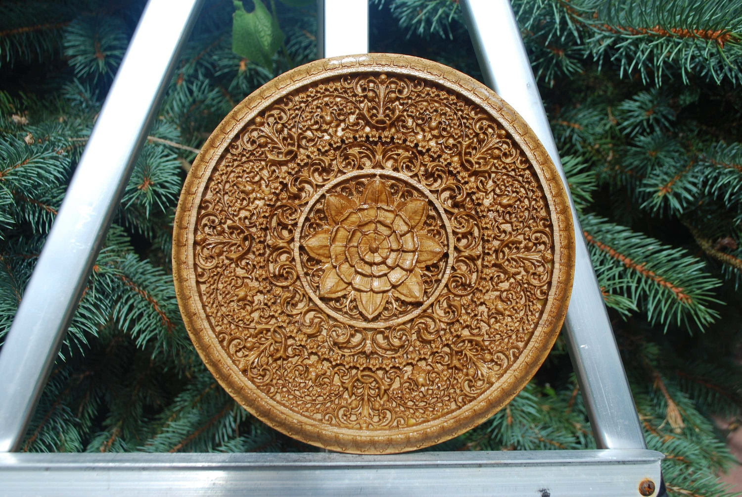 Mandala Round Wooden Bas Relief 307