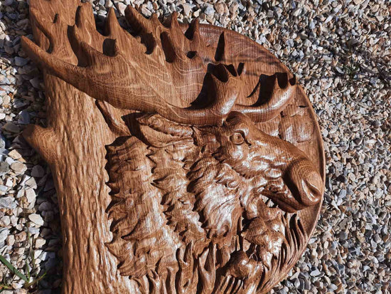 Moose Head Wooden Carved Plaque 248