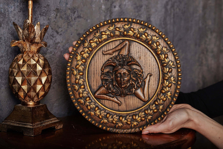 Wooden Carved Sicilian Trinacria Celtic sign 236