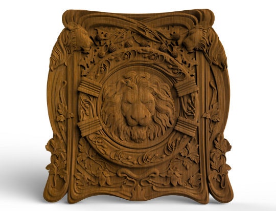 Lion Head Squared Wooden Carved Plaque 235