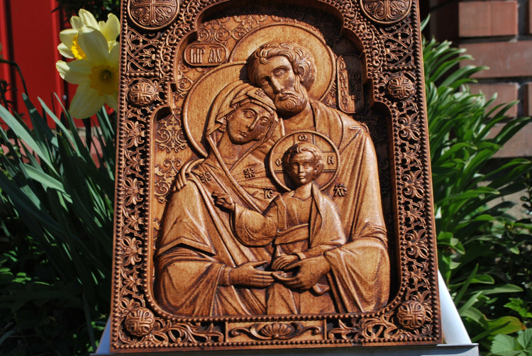 Holy Familly Wooden Carved Byzantine Icon 173