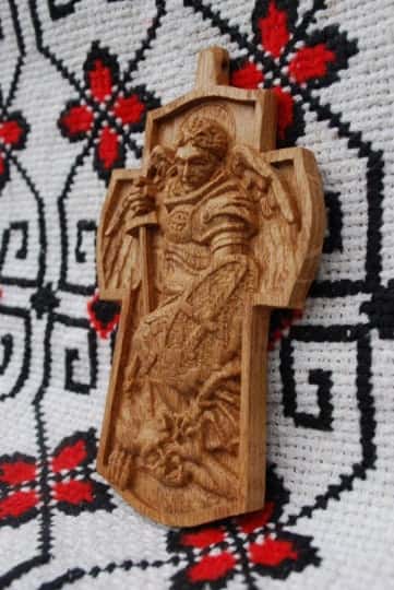 4 inches Pectoral Wooden Cross Archangel Michael 226