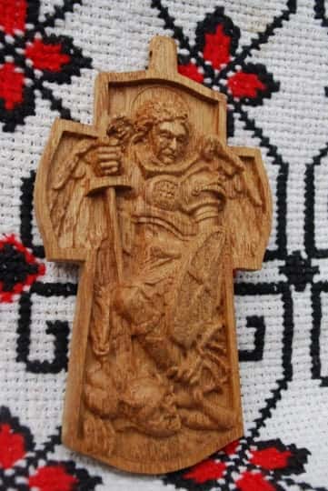 4 inches Pectoral Wooden Cross Archangel Michael 226