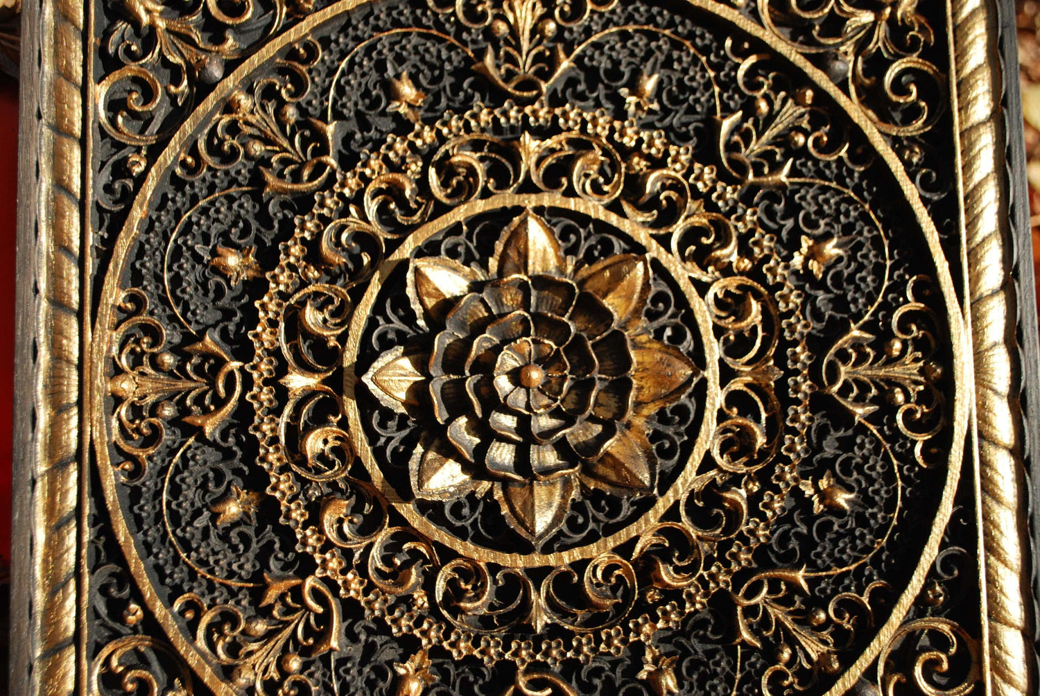Mandala Squared Wooden Bas Relief 31