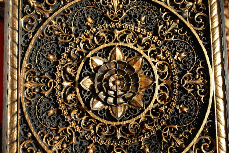 Mandala Squared Wooden Bas Relief 31